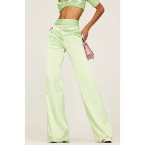 Aliette Green Silk Wide Leg Pants 4